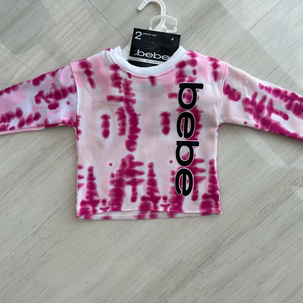 NWT BEBE SPORT GIRLS pink tie dye Sweatshirt and shorts, 2 piece set. Size 4 - Picture 4 of 8